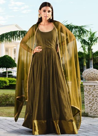 Faux Chiffon Embroidered Floor Length Designer Suit