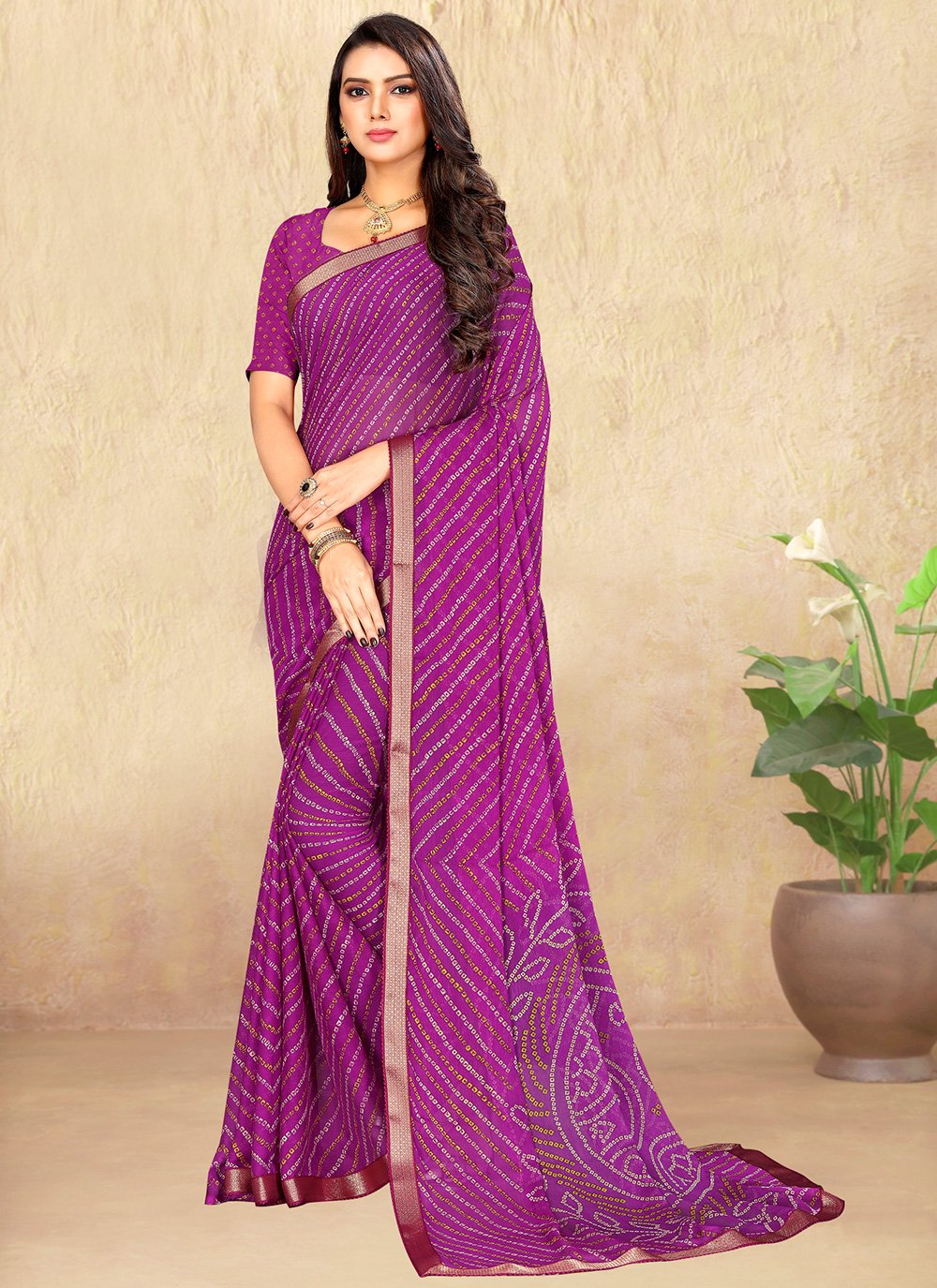 purple chiffon saree online