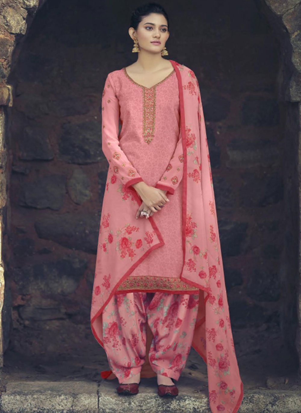 Faux Crepe Embroidered Salwar Suit