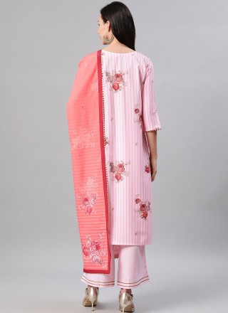 Faux Crepe Print Pink Designer Palazzo Suit