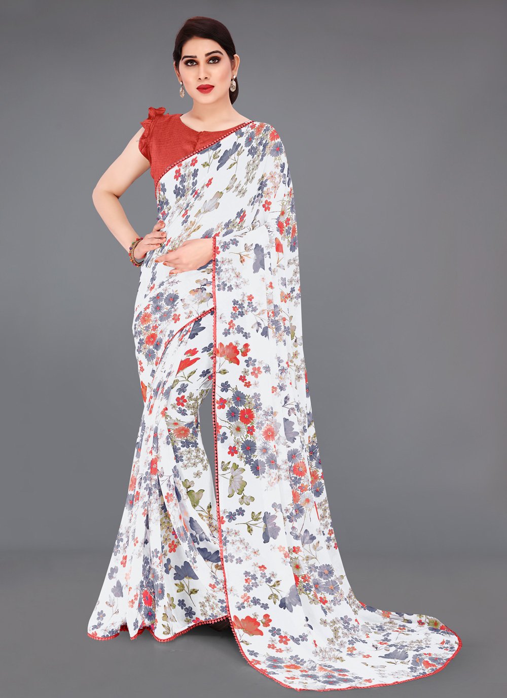 Faux Georgette Abstract Print Multi Colour Printed Saree