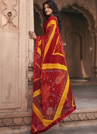 Faux Georgette Abstract Print Saree in Multi Colour