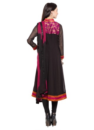 Faux Georgette Black Embroidered Readymade Anarkali Salwar Suit