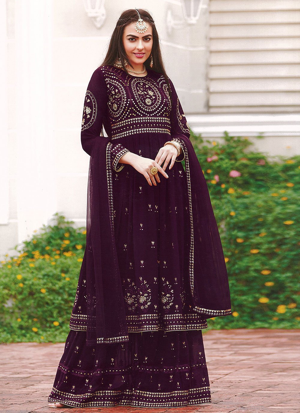 Faux Georgette Designer Pakistani Salwar Suit in Purple