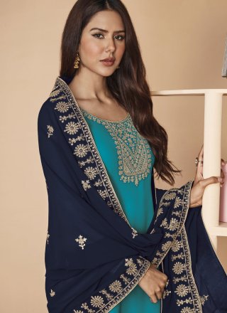 Faux Georgette Designer Pakistani Suit in Blue