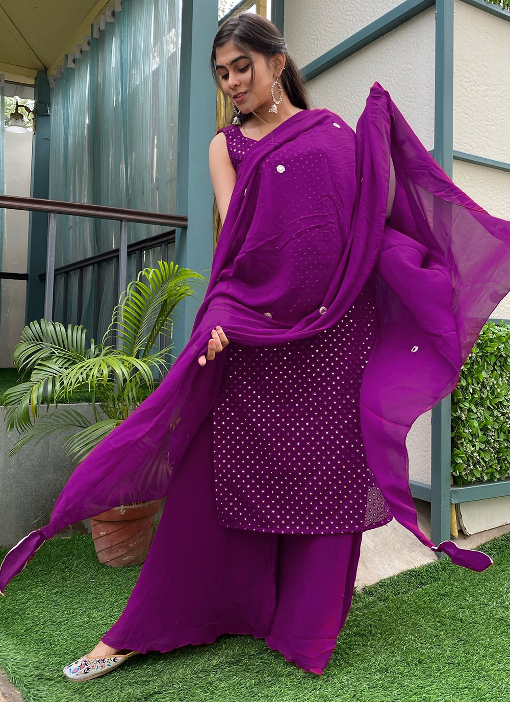 Faux Georgette Designer Palazzo Salwar Kameez in Purple