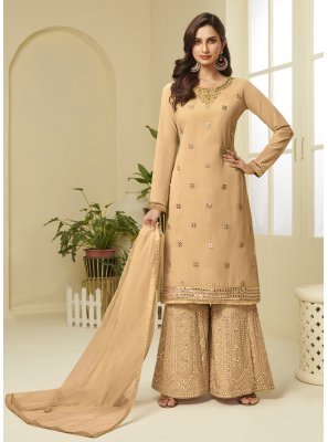 Faux Georgette Designer Palazzo Suit in Mustard