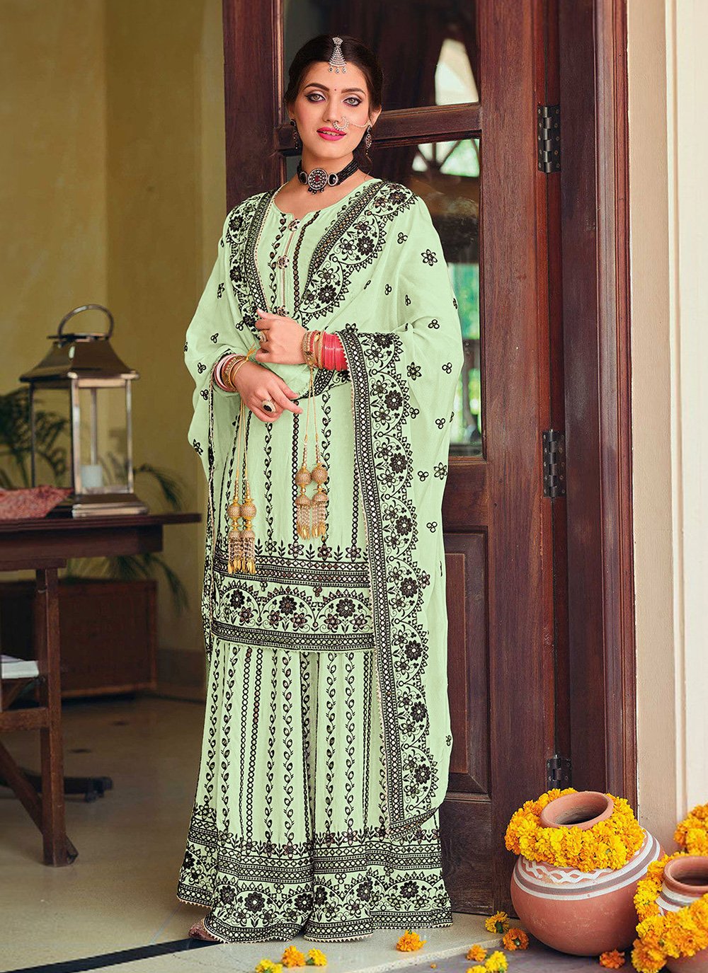 Faux Georgette Embroidered Designer Pakistani Suit in Sea Green
