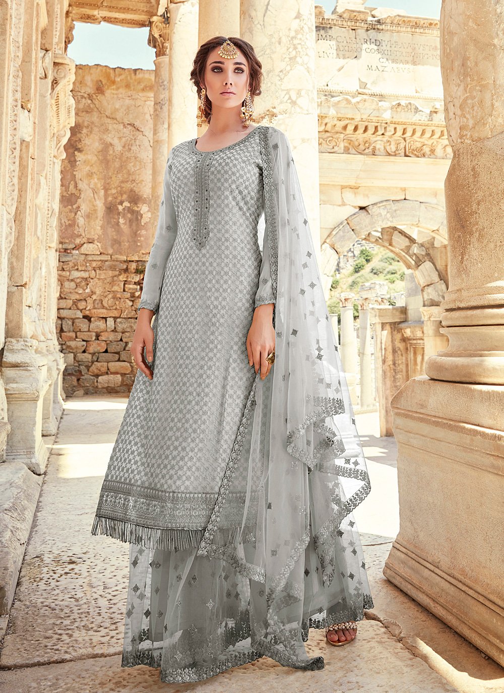 grey georgette suit