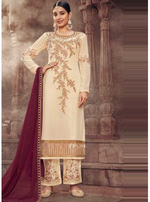 Faux Georgette Embroidered Off White Designer Pakistani Salwar Suit