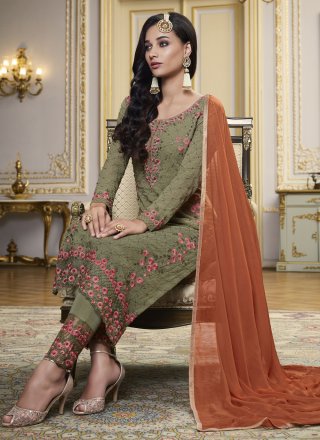 Faux Georgette Green Designer Pakistani Suit