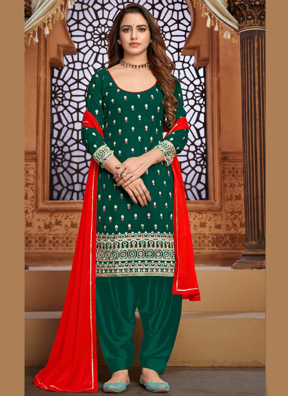 Mehendi Color Thread Sequence Work Designer Salwar Suit | Amrutam Fab