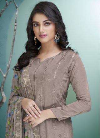 Faux Georgette Grey Readymade Suit