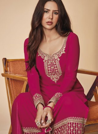Faux Georgette Hot Pink Designer Pakistani Suit