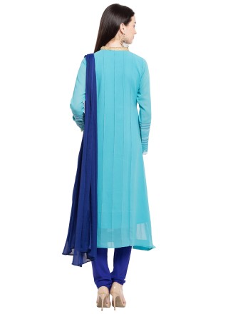 Faux Georgette Lace Aqua Blue Readymade Anarkali Salwar Suit