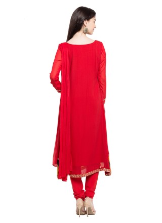 Faux Georgette Lace Red Readymade Anarkali Salwar Suit