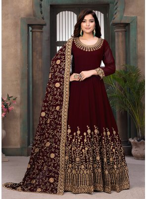 Faux Georgette Maroon Floor Length Anarkali Salwar Suit