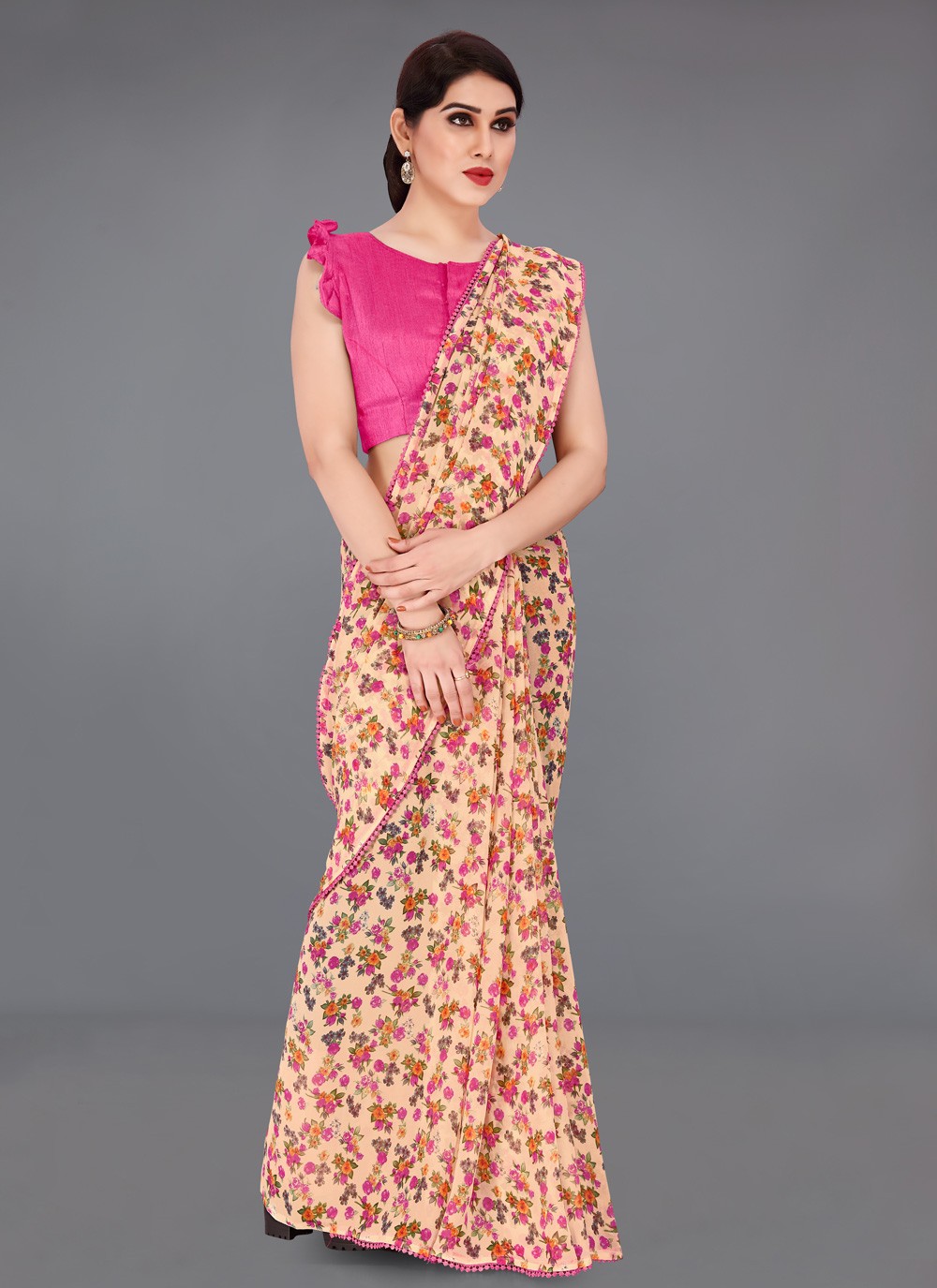 Faux Georgette Multi Colour Abstract Print Printed Saree
