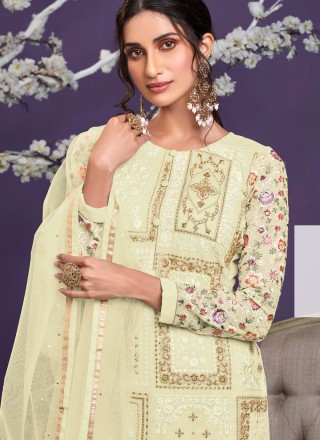 Faux Georgette Off White Embroidered Designer Pakistani Suit