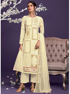 Faux Georgette Off White Embroidered Designer Pakistani Suit