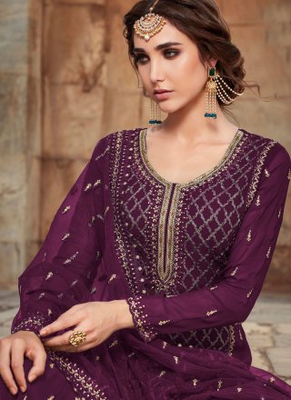 Faux Georgette Purple Designer Pakistani Salwar Suit
