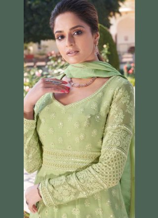 Faux Georgette Readymade Anarkali Suit in Green
