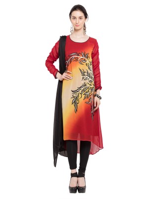 Faux Georgette Readymade Churidar Salwar Kameez in Multi Colour
