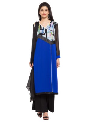 Faux Georgette Readymade Salwar Kameez in Blue