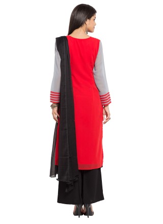 Faux Georgette Red Embroidered Readymade Salwar Kameez