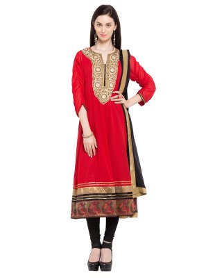 Faux Georgette Red Readymade Anarkali Salwar Suit