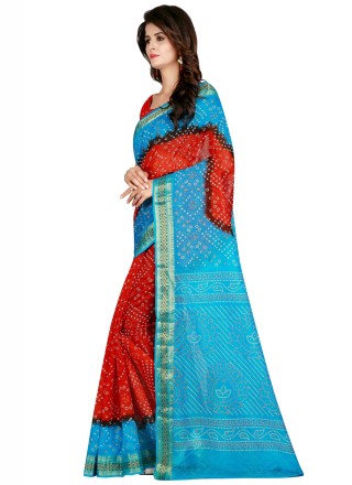 Firozi and Red Traditional Designer Saree