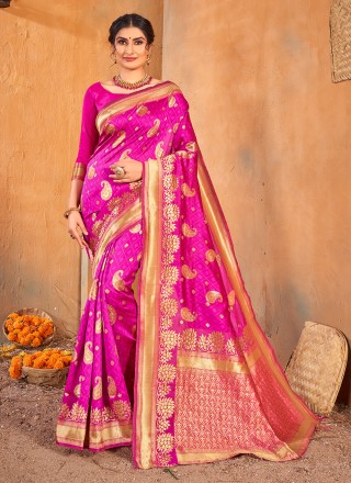 Fuchsia Banarasi Silk Weaving Classic Saree