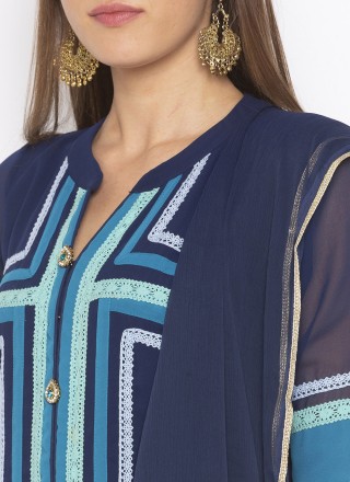 Georgette Embroidered Designer Palazzo Salwar Kameez in Navy Blue