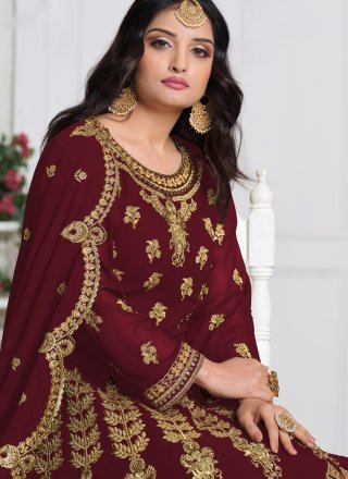Georgette Embroidered Maroon Bollywood Salwar Kameez