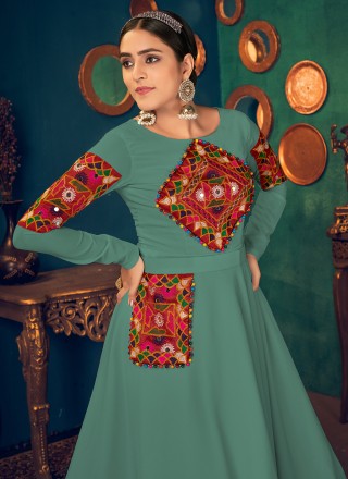 Georgette Mirror Sea Green Floor Length Gown