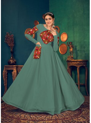 Georgette Mirror Sea Green Floor Length Gown