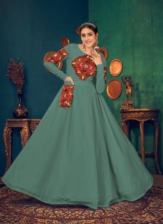 Georgette Mirror Sea Green Floor Length Gown