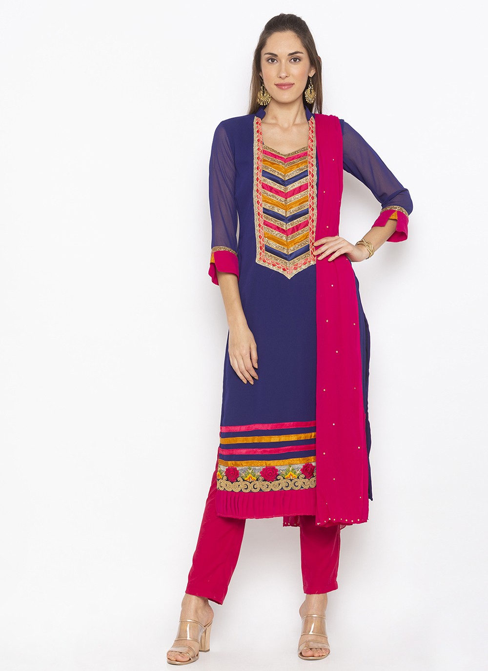 Georgette Pant Style Suit in Navy Blue