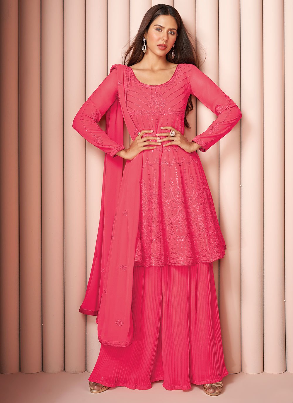 Georgette Pink Embroidered Salwar Suit