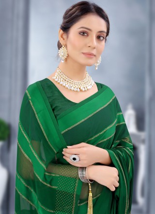 Georgette Satin Trendy Saree in Green