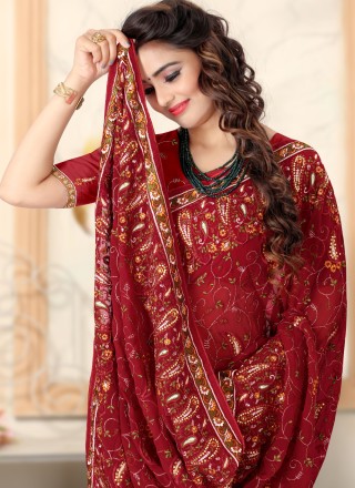 Georgette Traditional Saree in Red