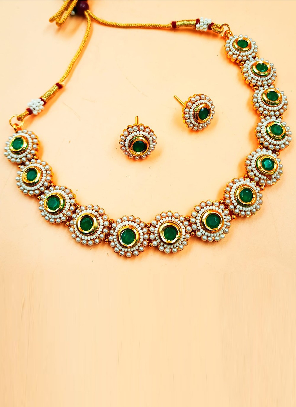 Gold and Green Color Necklace Set