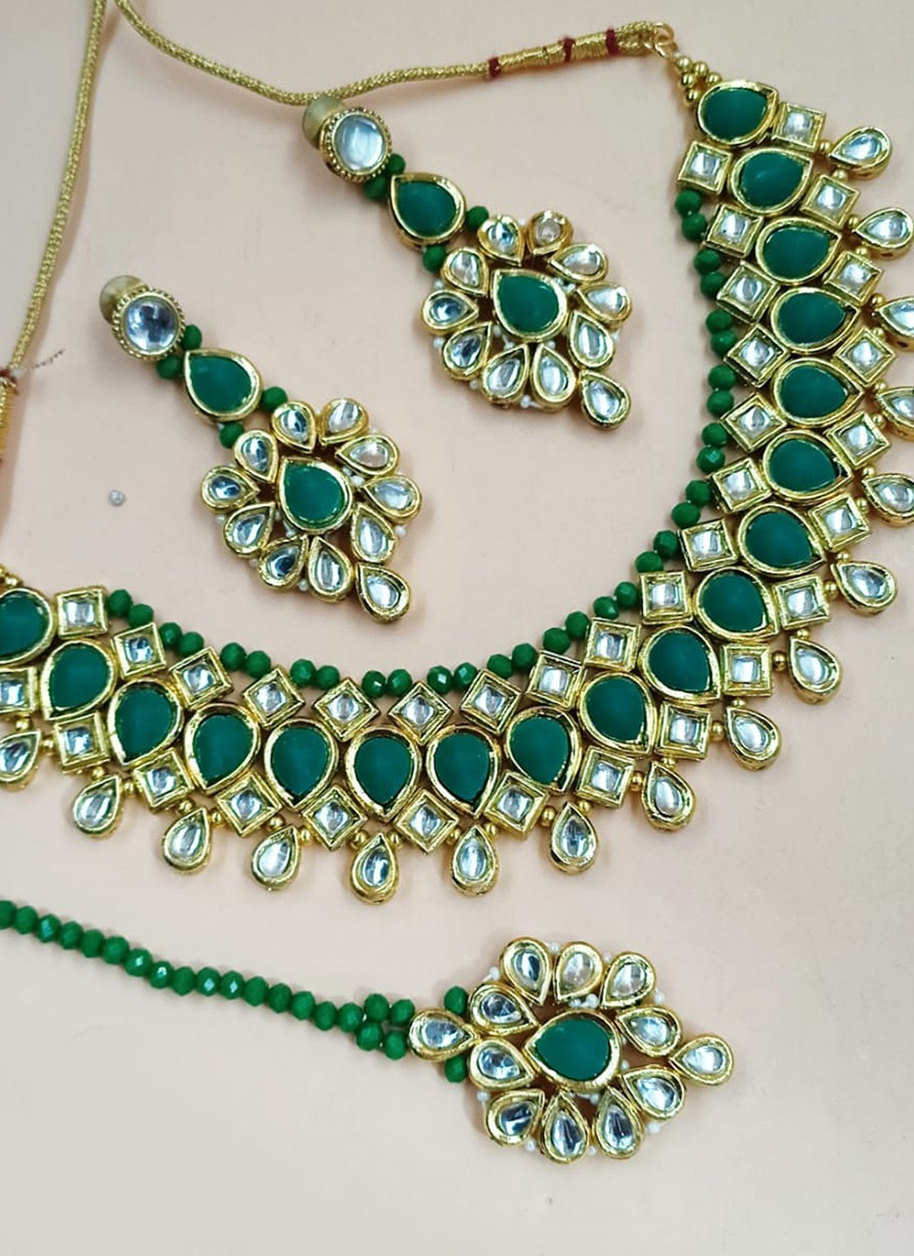 Gold and Green Mehndi Necklace Set