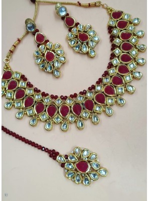 Gold and Maroon Stone Work Party Necklace Set