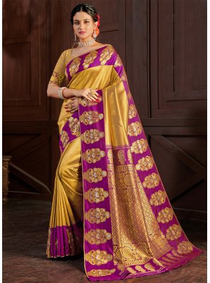 Gold and Purple Traditional Designer Saree