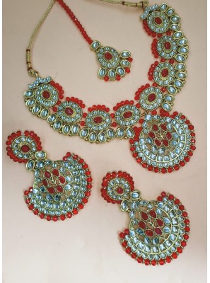 Gold and Red Stone Work Necklace Set