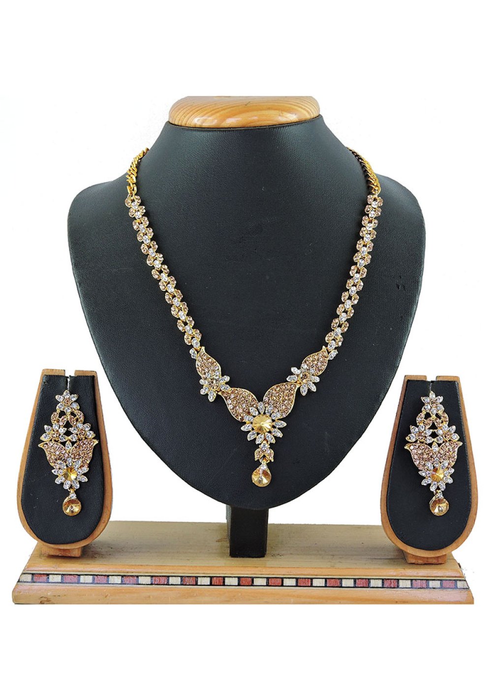 Gold and White Stone Work Necklace Set