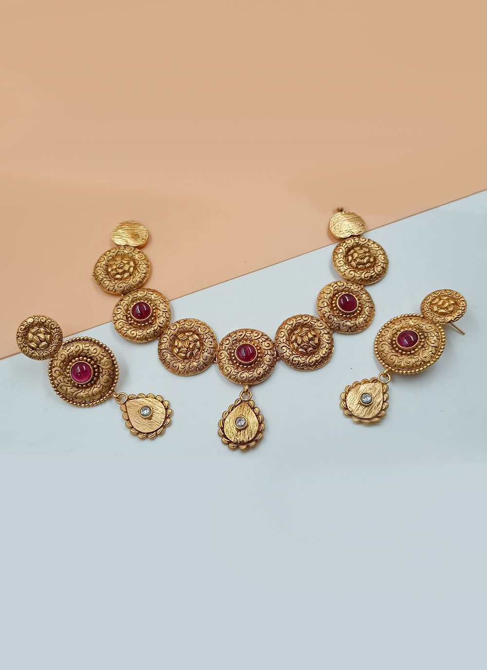Gold Stone Work Necklace Set