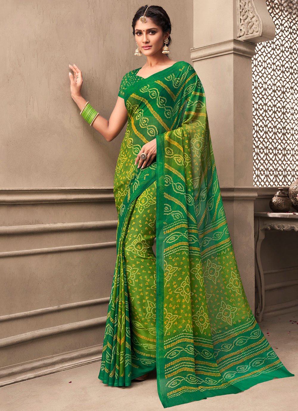 Cyan Color Traditional Look Chiffon Saree With Printed Work