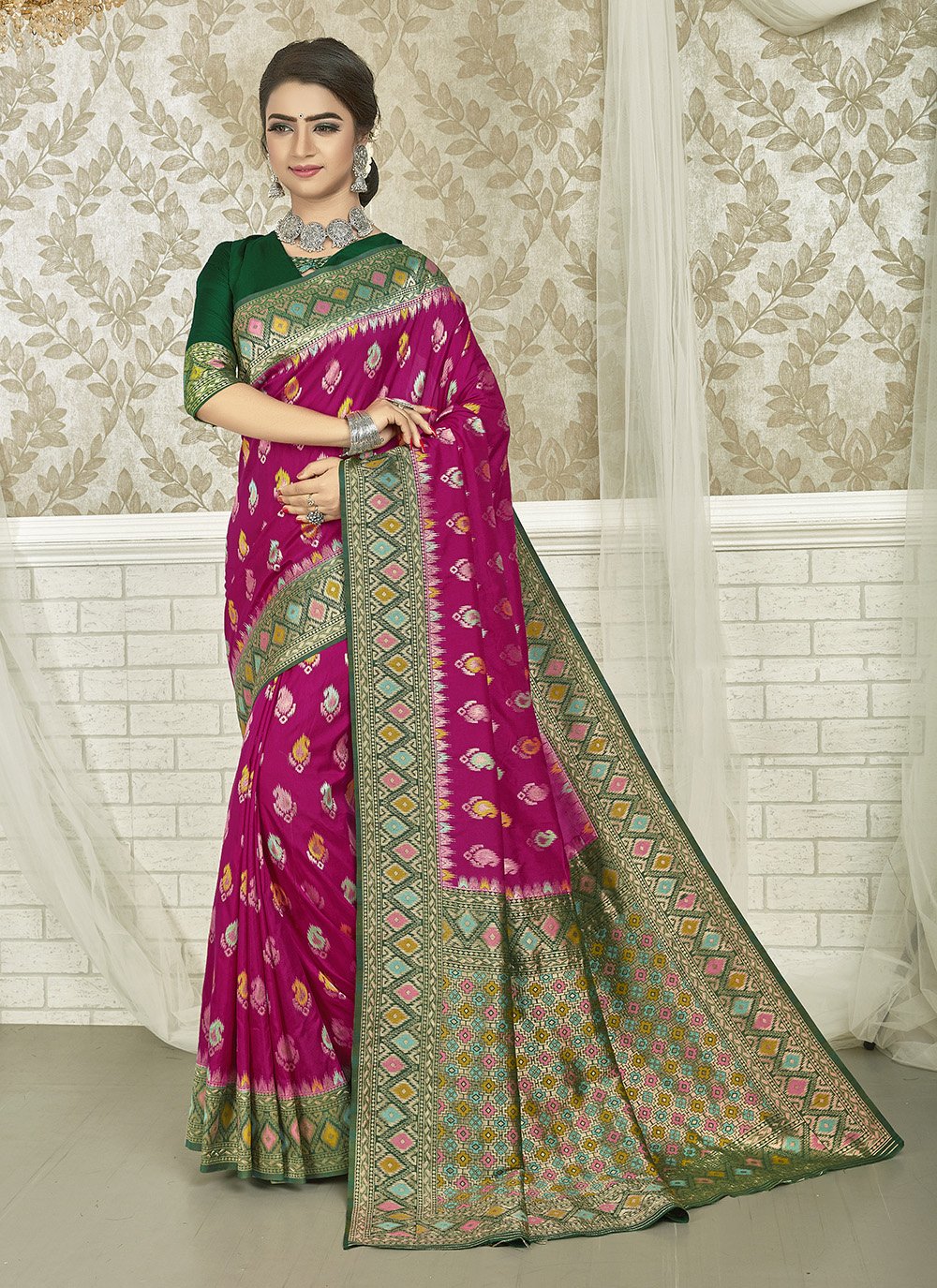 Buy Magenta Pink Silk Zari Work Marriage Wear Saree With Choli Online